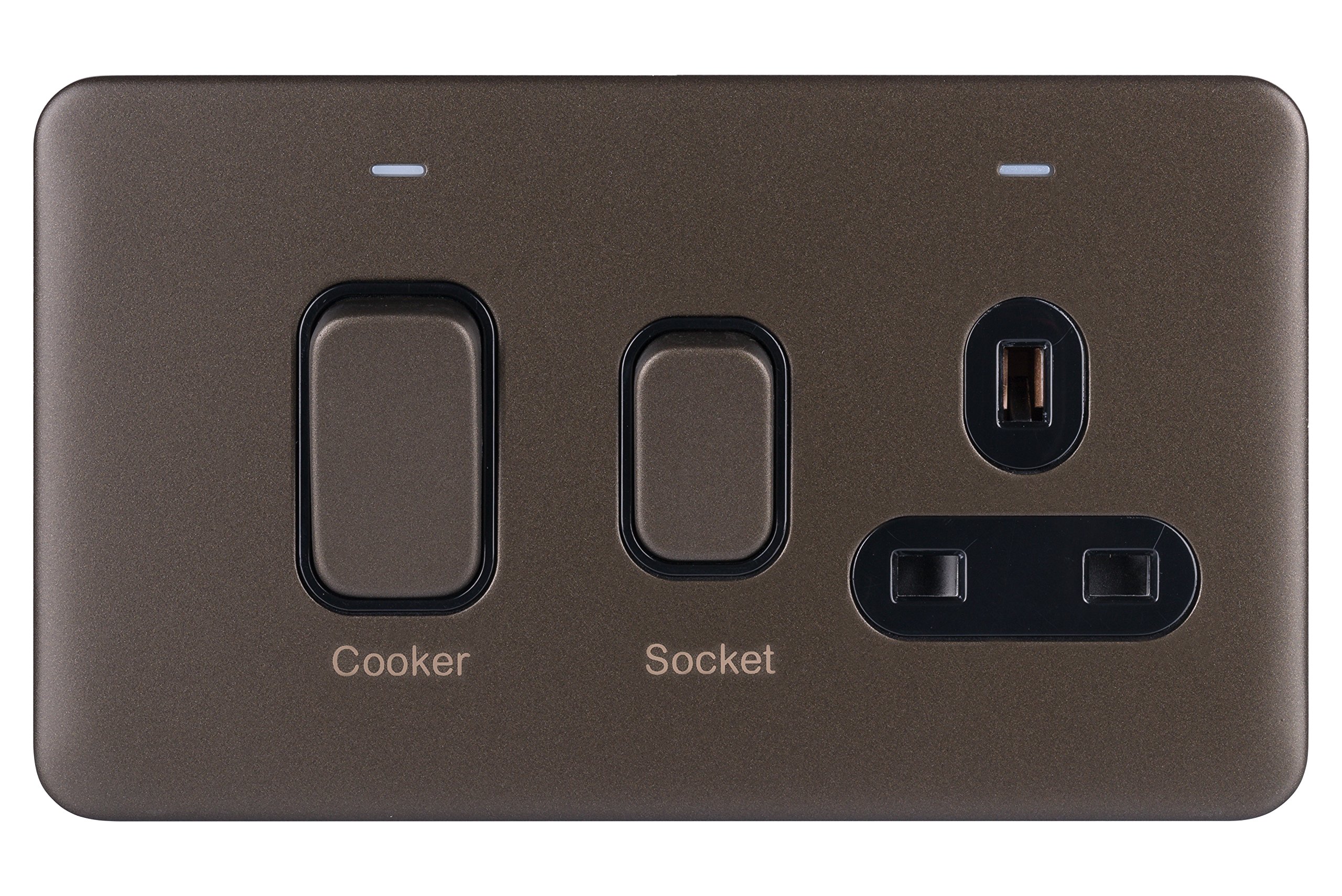 Schneider Electric Lisse Screwless Deco - Switched Cooker Control Unit with 13 A Single Socket and Neon Indicator, 45 A, GGBL4001BMB, Mocha Bronze with Black Insert