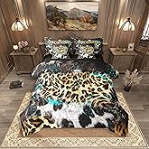 Erosebridal 7 Pcs Aztec Sheet Set Queen Size Leopard Bed in A Bag for Men Women Rustic Tribal Cheetah Western Teal Blue Brown Comforter Lightweight Bed Set