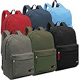 MyGift MGgear Wholesale Bulk Case of 24, Heavy Duty 16.5" Basic School Backpacks in Assorted Black, Gray, Olive, Navy, Red, and Blue Solid Colors, Student Bookbag or Travel Backpack