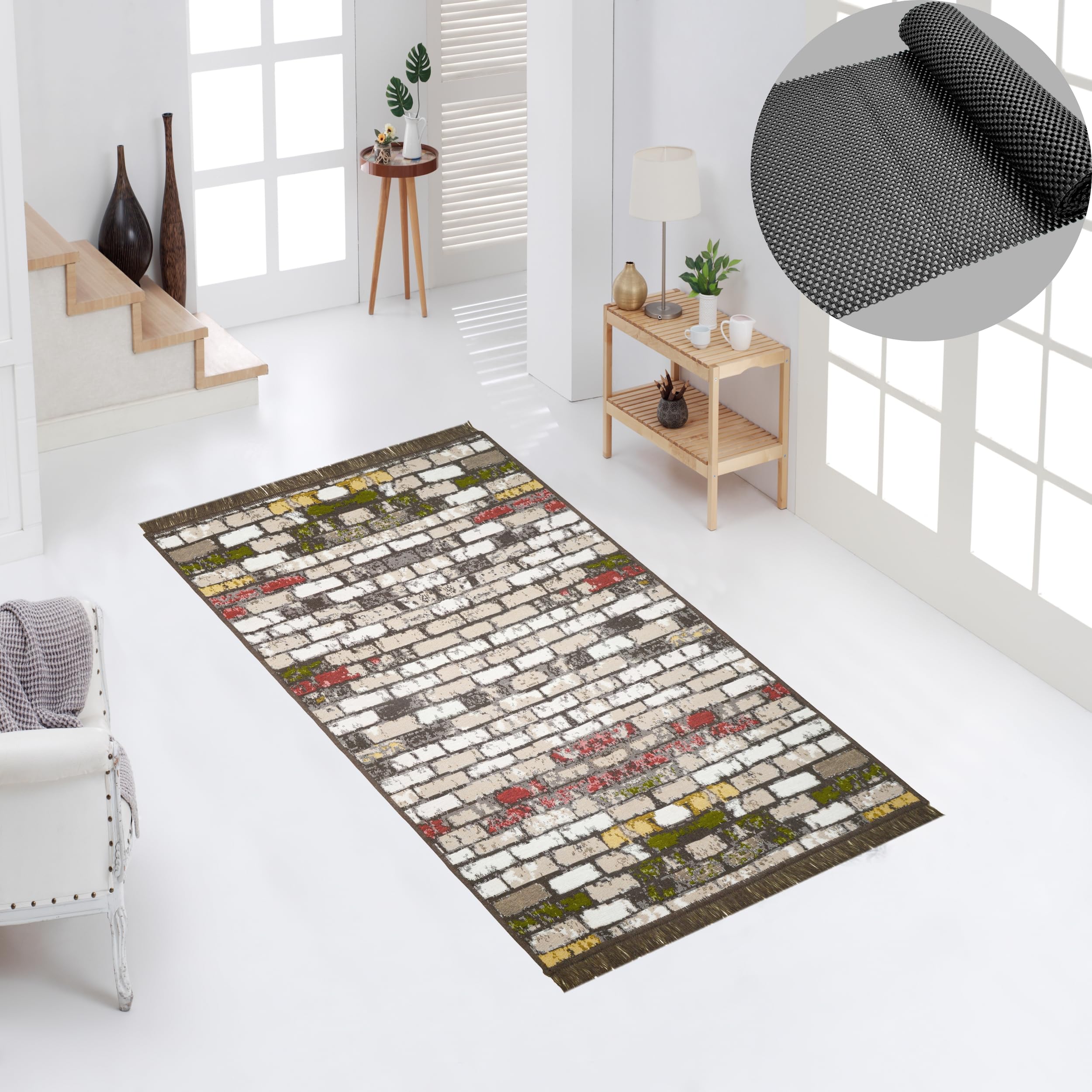 ALPSA TEXTILE Reversible Hallway Runner with Non Slip Mat | Machine Washable Area Rugs for Living Room, Bedroom and Kitchen | Carpet Runner Rugs for Hallway | Small Rug (Multi Color, 60 x 180)