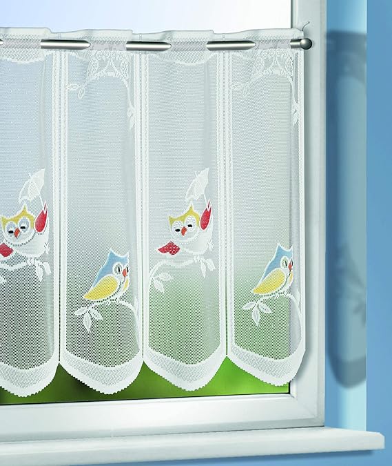 Kamaca Bistrogardine Kindergardine LUSTIGE EULEN individuell in der Breite kürzbar halbtransparent Breite 135 cm/Höhe 45 cm S
