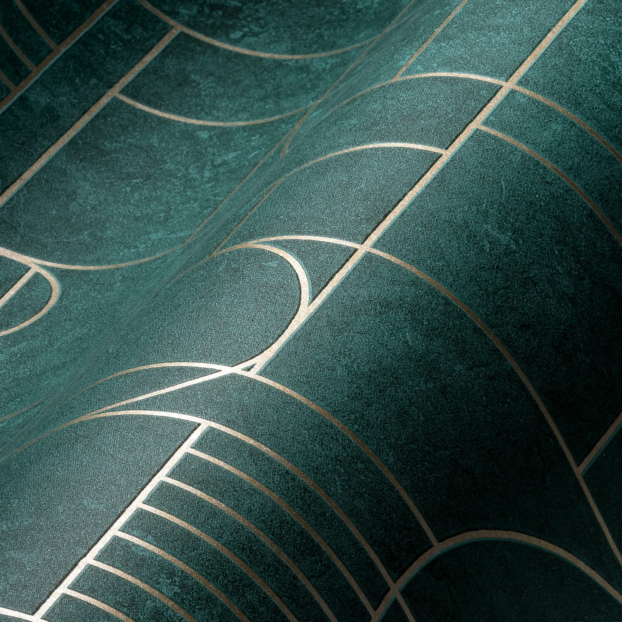 Livingwalls My Home My Spa 386993 Non-Woven Wallpaper Dark Green Gold Geometric 10.05 x 0.53 m