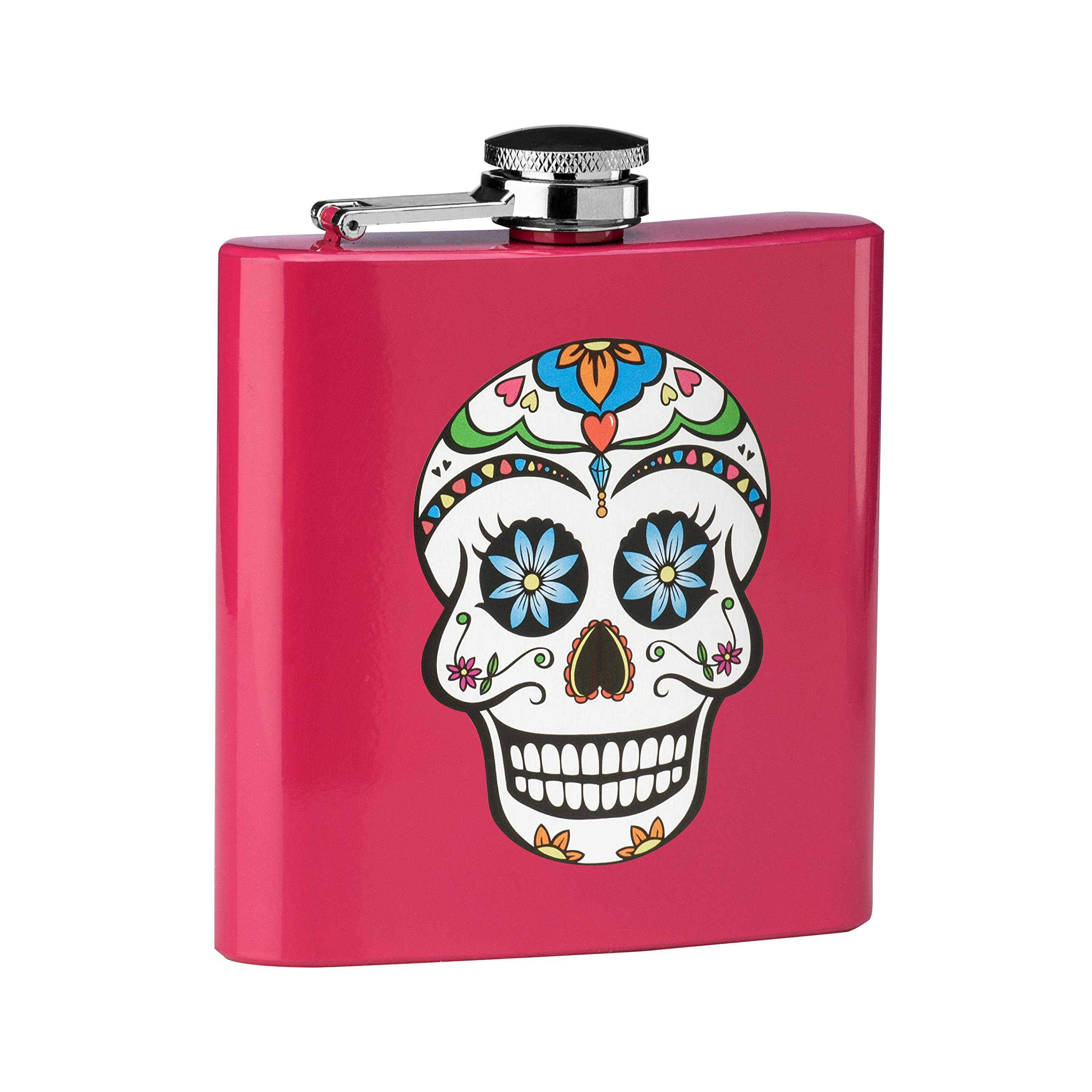 Premier Housewares Skull Design Hip Flask, Stainless Steel, 6 oz - Pink