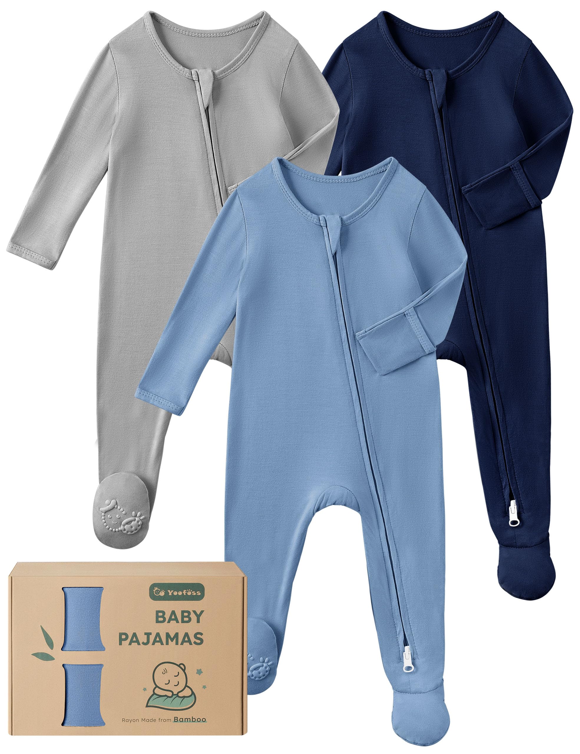 Photo 1 of Yoofoss Rayon Made From Bamboo Baby Pajamas 3pcs Newborn Sleepers For Boy Girl Clothes, 3-6 Months Footed Pajamas Zipper Baby Pjs with Mitten