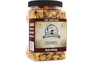 Farmer Jon's Caramel Popcorn, 16oz Jar of Gourmet Popped Popcorn with Caramel