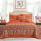 VAPUTAR Cotton Quilt Twin Size Bedding Set - 2 Pieces Twin Quilt Bedding Set, Boho Twin Size Quilts, Lightweight Reversible Coverlets Bedspreads for Farmhouse Bedroom (Red/Orange)