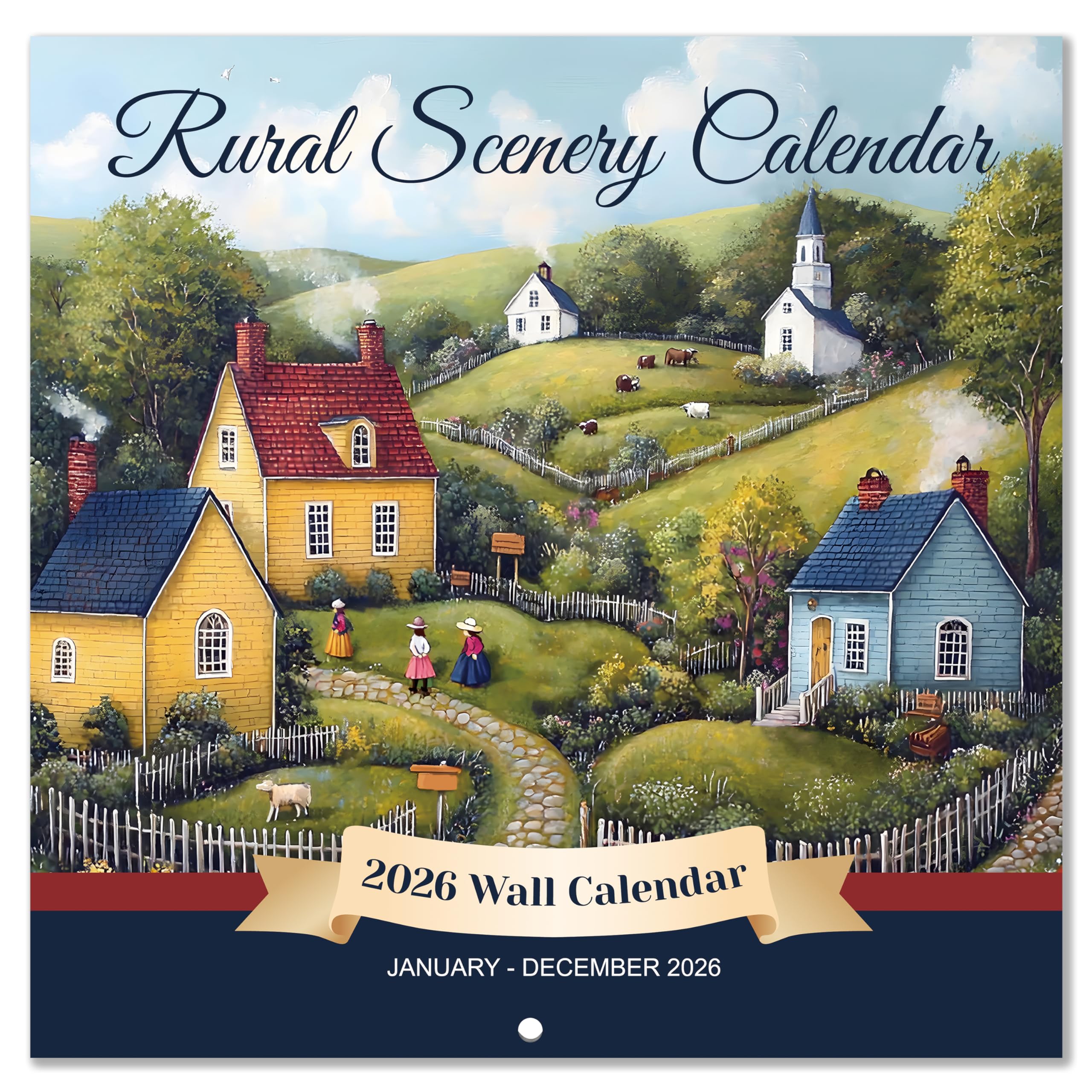 Photo 1 of 2026 Wall Calendar - 2026 Calendar from January - December 2026, 12" x 24" (Open), Rural Landscape Calendar 2026 with Hanging Hole for Home & Office