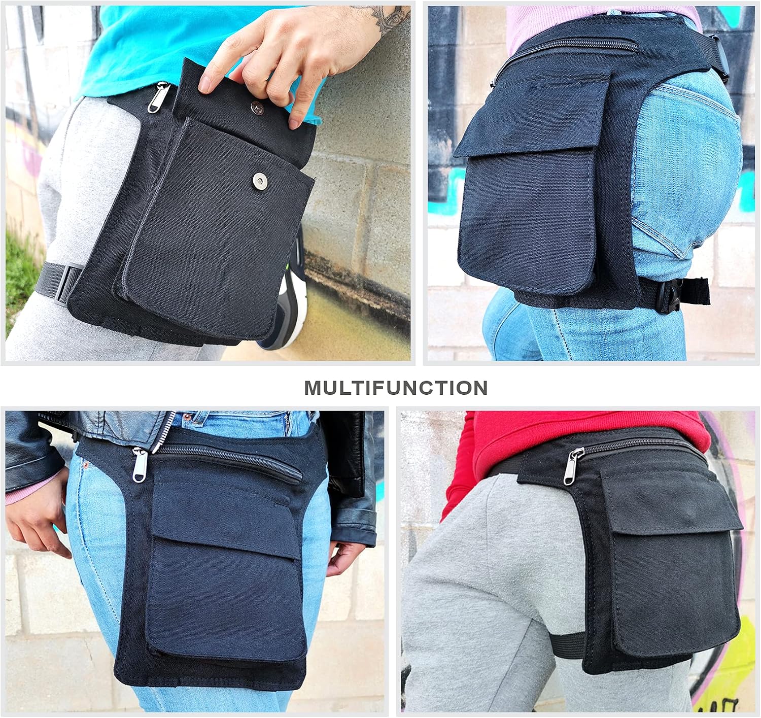 Marsupi alla moda 3 tasche e doppio fissaggio unisex AHR Quality Marsupio  da gamba con cinghia da gamba rimovibile Marsupio laterale gamba Moto  Hippie con cerniera urban-earth.co.uk