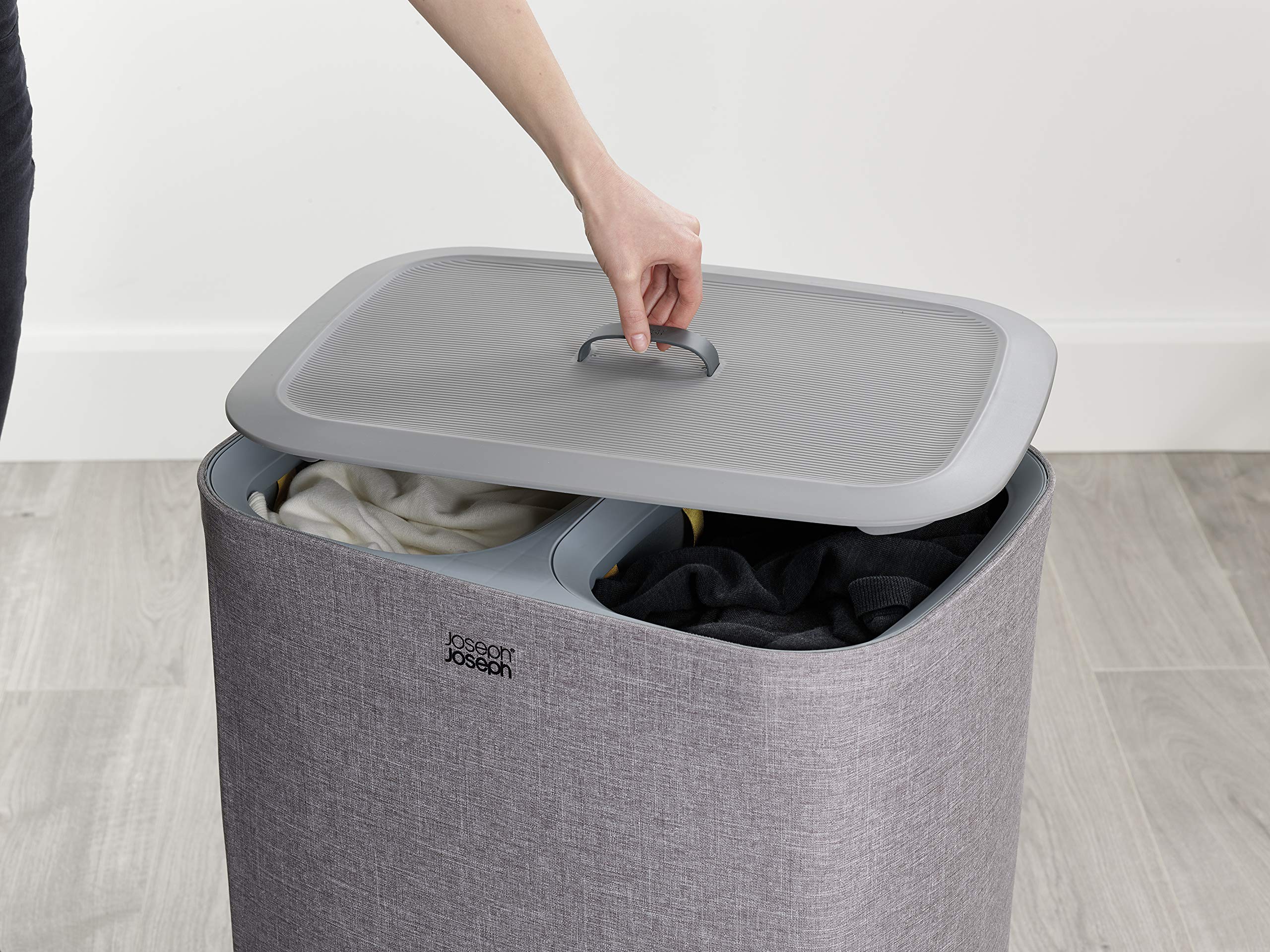 Joseph Joseph Tota 90 liter/23.8 gallon Laundry Hamper Separation Basket with lid, 2 Removable Washing Bags with Handles - Gray