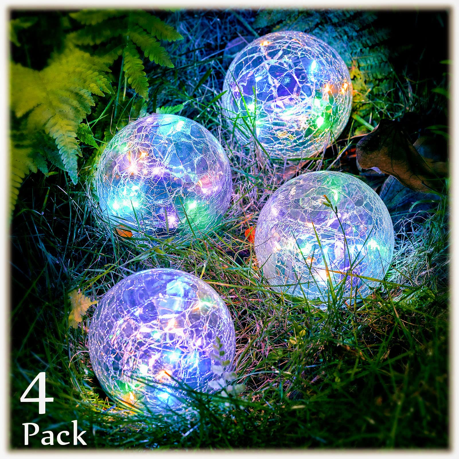 Photo 1 of ***SEE NOTES***Honoson Decorative Solar Globe Lights Outdoor Waterproof LED Cracked Glass Ball Lights for Pathway, Walkway, Garden, Yard, Lawn Decoration(4 Pcs,3.9 Inch)
