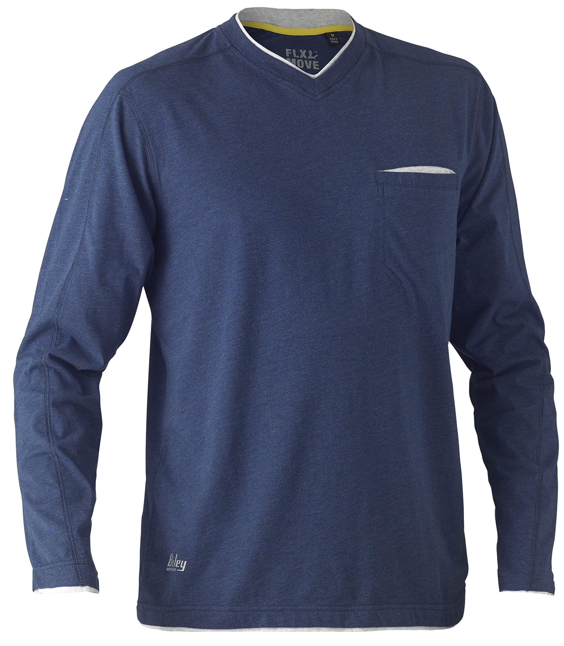Bisley Workwear UKBK6933_BPCT Flex & Move Cotton Rich T-Shirt V-Neck Long Sleeve - Navy Marle, L