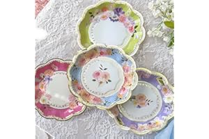 Kate Aspen Updated Vintage Floral Tea Party 7 in. Premium Decorative Paper Plates | Baby Shower or Bridal Shower Party Supplies - Party Plates in Assorted Colors with Gold Foil (Set of 16), …