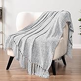 PAVILIA Light Gray Chenille Throw Blanket for Couch, Sofa Bed - Soft Knit Woven with Tassel, Decorative for Chair Living Room - Light Grey 50x60