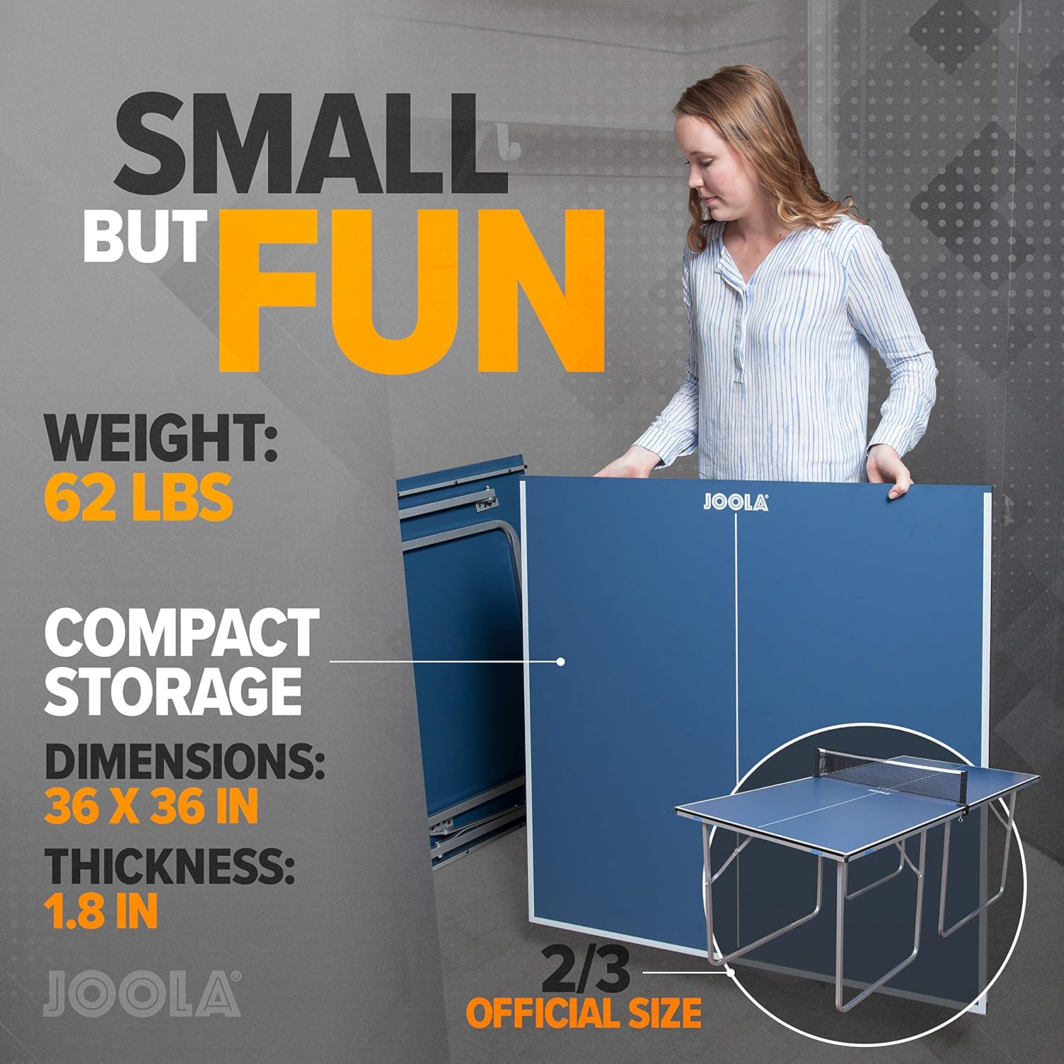 JOOLA Midsize Compact Table Tennis Table Great for Small Spaces and Apartments – Multi-Use Free Standing Table - Compact Storage Fits in Most Closets - Net Set Included - No Assembly Required! : Ping Pong Table : Sports & Outdoors