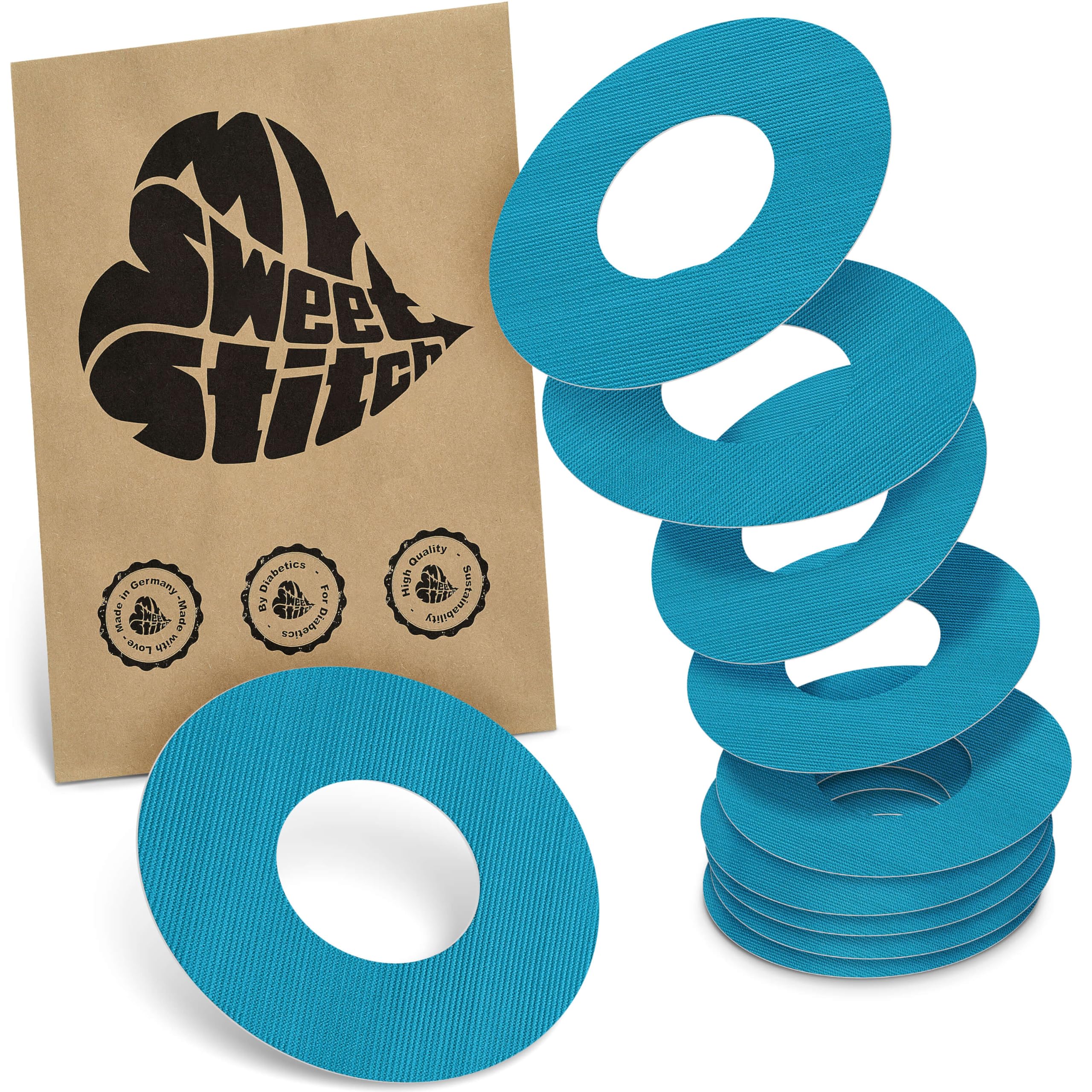 MySweetStitch - 10 x Freestyle Libre 1 & 2 Patches, Ring Patch Ø 65mm, Inner Ø 28mm, Waterproof, Breathable, Skin-Friendly, Made in Germany, Petrol