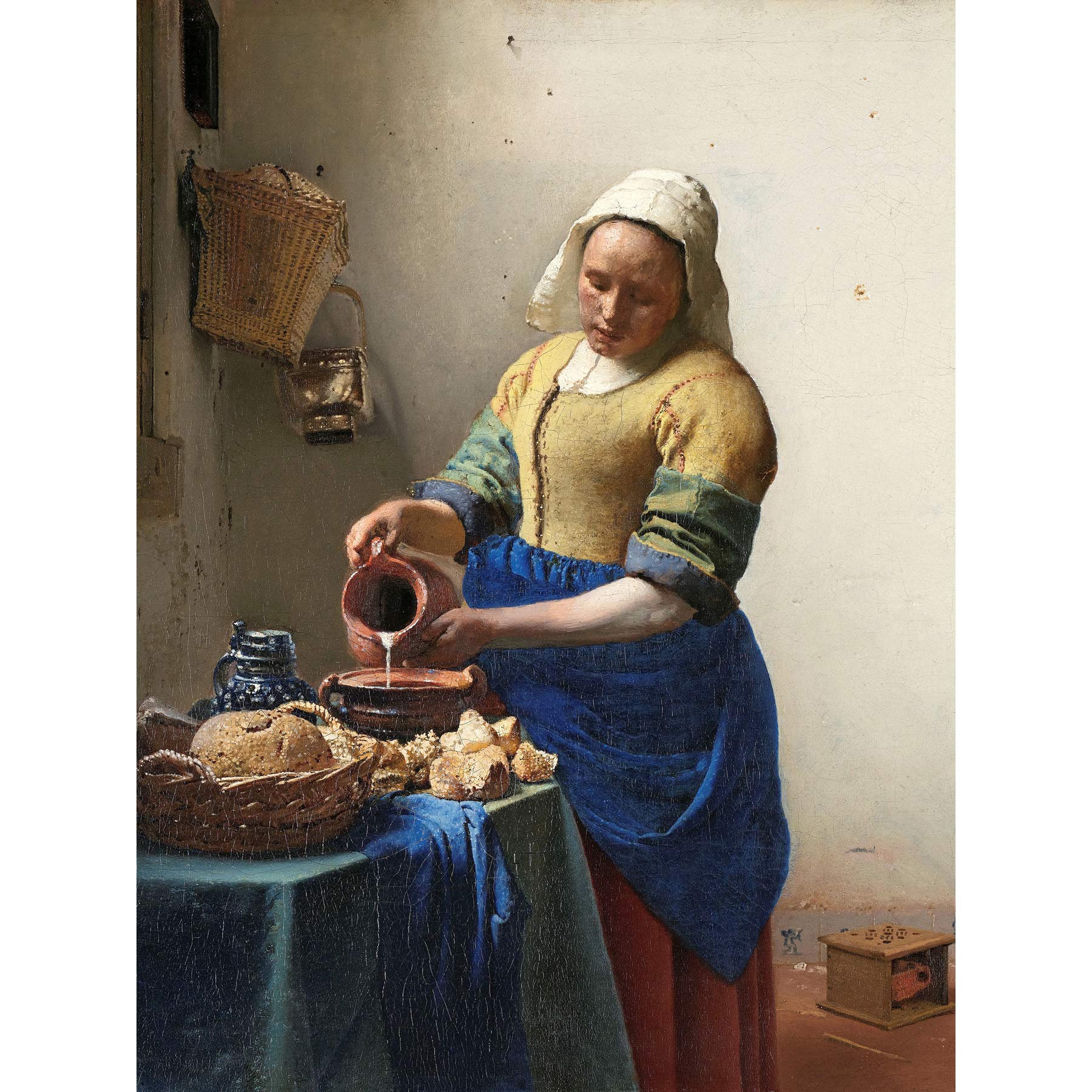 Artery8 Vermeer The Milkmaid Woman Kitchen Painting Premium Wall Art Canvas Print 18X24 Inch