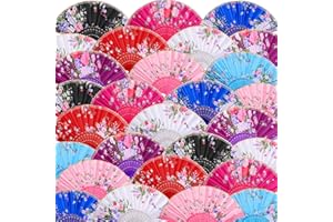 Geetery 30 Pcs Folding Hand Fan for Line Dancing Spanish Boots on The Ground Fans Gifts Bulk Colorful Silk Popping Rave for Women Tea Party Wedding Church Halloween Costume(Floral,Classic Colors)