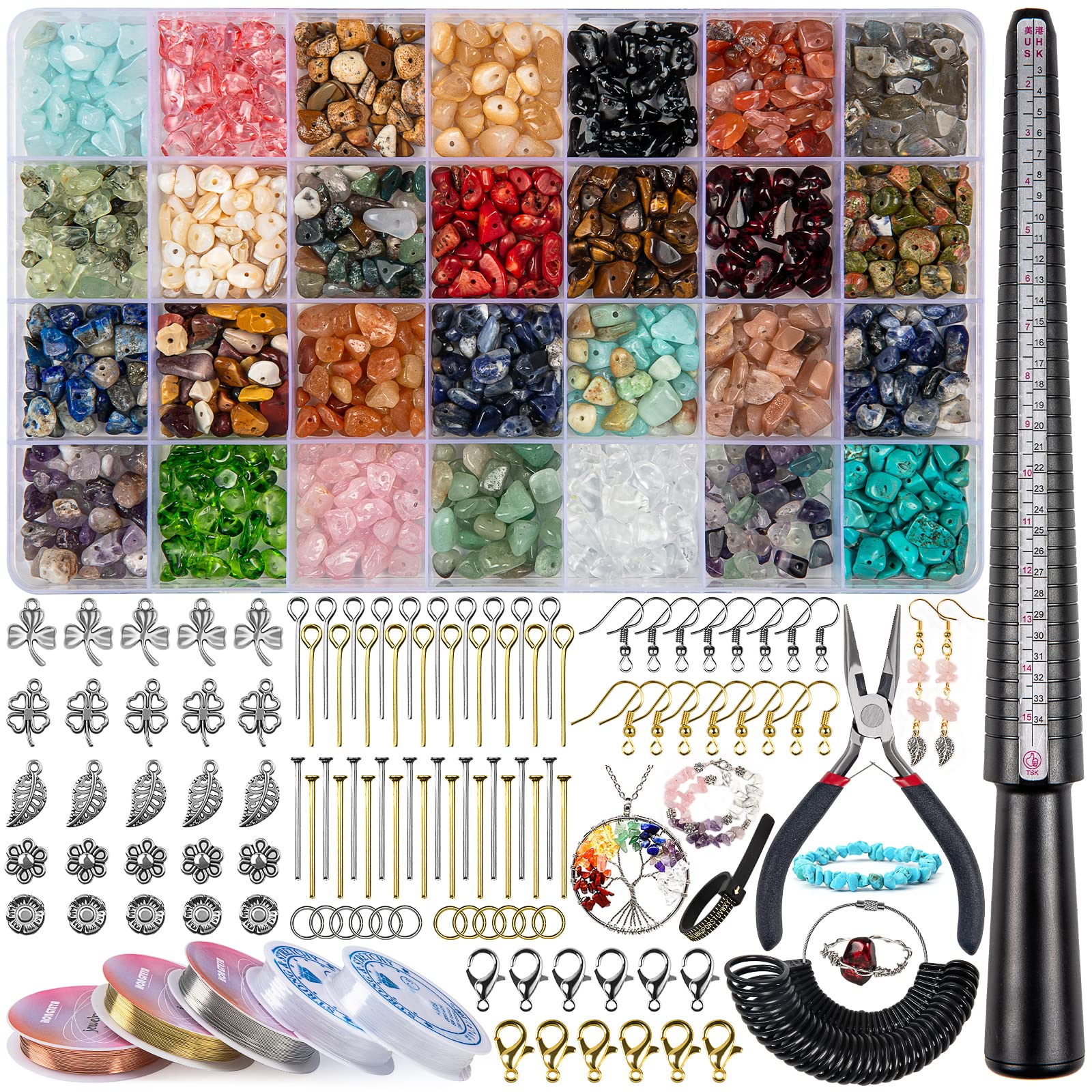 HONGTEYA 28 Colors Crystal Jewellery Making Kit with 1630 Pcs Crystal Gemstone Beads,for Ring, Earring and Jewelry Making