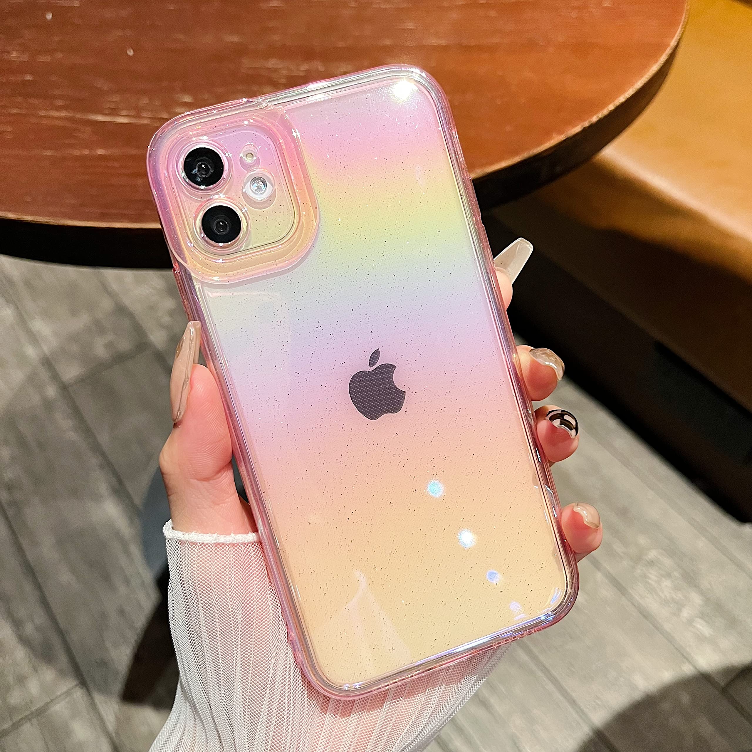 DEFBSC for iPhone 11 Case, Gradient Design Glitter Transparent Phone Case, Ultra Slim Soft TPU Bumper Protective Back Cover Gradient Clear Case for iPhone 11 - Pink