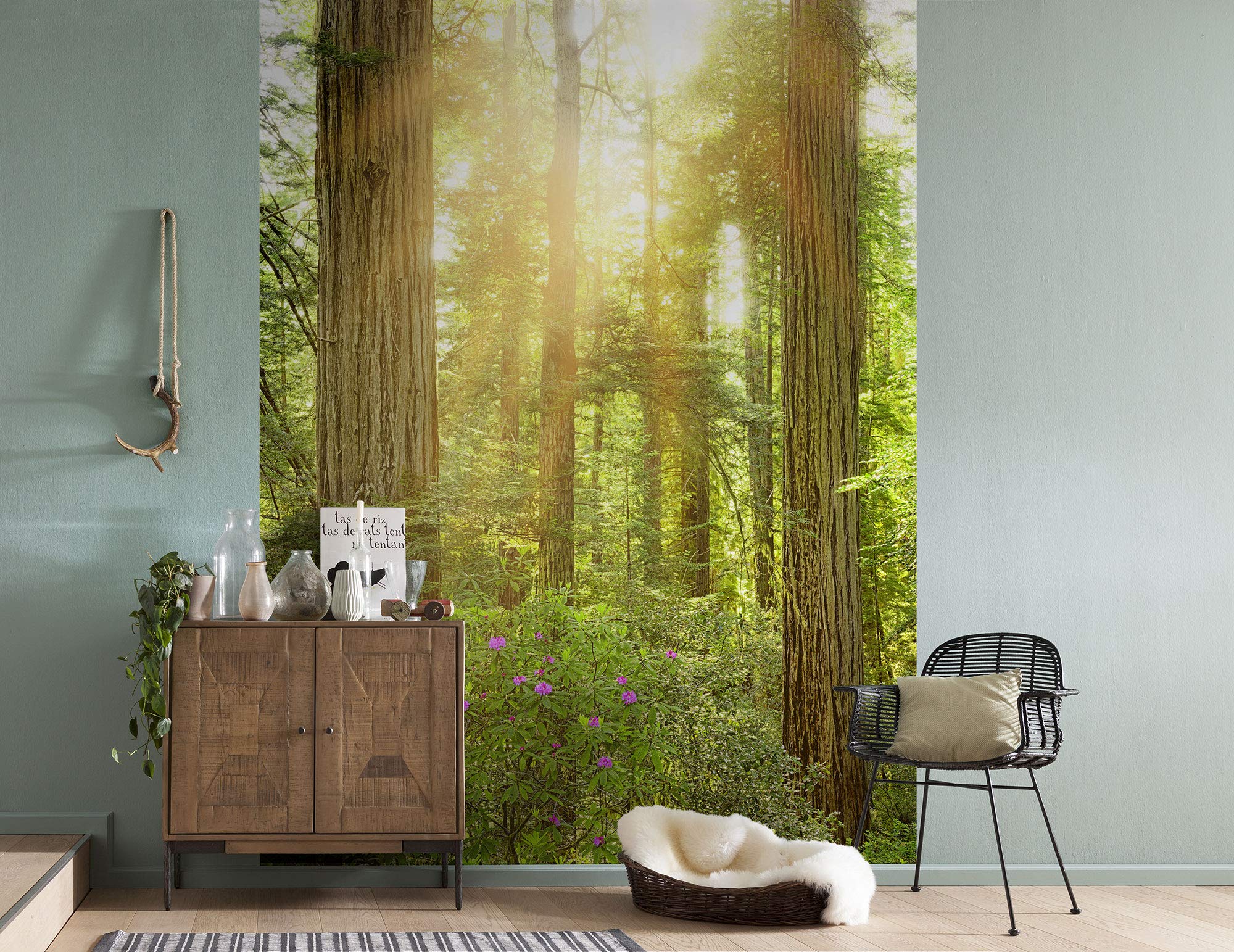 Komar X4-044 Non-Woven Photo Wallpaper, Redwood, Size Height, 4, Panel Width 50 cm, Green, Blue, Yellow, 200 x 260 cm (Breite x Höhe)