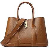 DORIS&JACKY Genuine Leather Top Handle Satchel Purse for Women Medium Designer Tote Bag with Twist Lock and Wide Strap