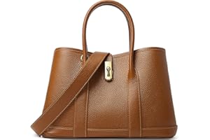 DORIS&JACKY Genuine Leather Top Handle Satchel Purse for Women Medium Designer Tote Bag with Twist Lock and Wide Strap