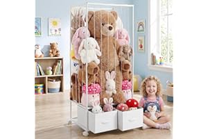 Stuffed Animal Storage Organizer, Jumbo Metal Stuffed Animal Zoo with 2 Drawers and Lockable Casters, 135x60x42CM Extra Large
