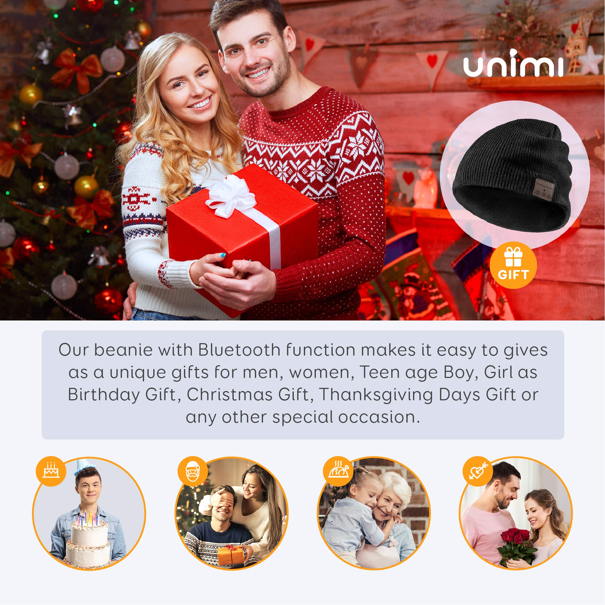 Bluetooth Beanie,Bluetooth 5.0 Hat,Built-in Wireless Headphones&Mic- Unique Gifts for Men Women,Outdoor Running,Hiking,Skiing,Dog Walking