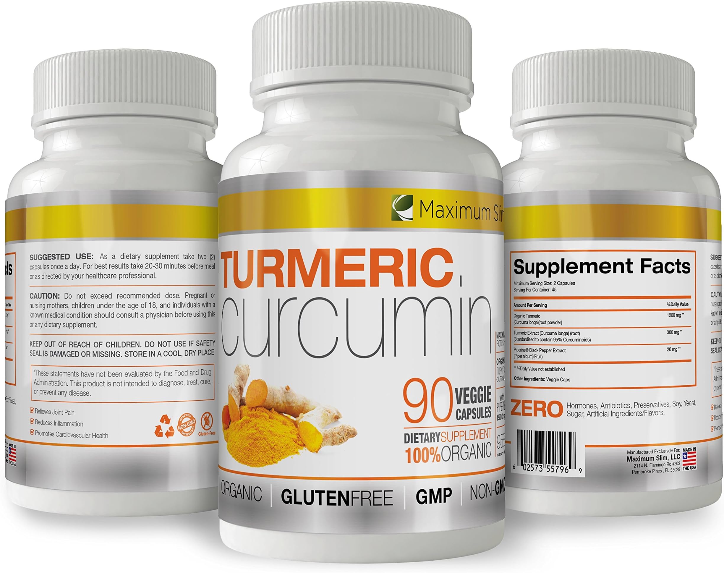 Turmeric Curcumin with Piperine 1500mg. Highest Potency Available. Premium Pain Relief & Joint Support with 95% Curcuminoids. Non-GMO, Gluten Free 90 ct