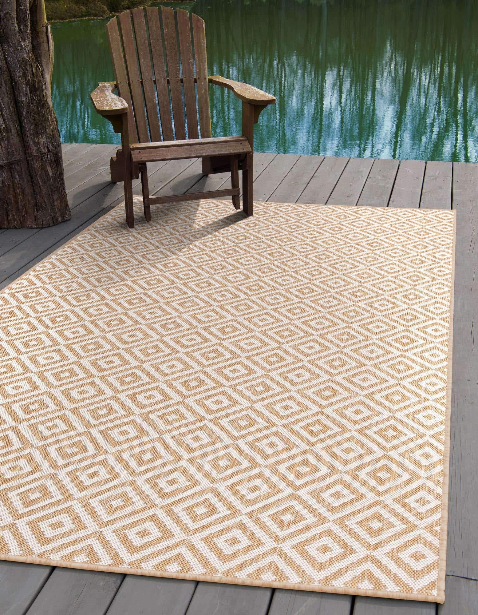 Unique Loom Jill Zarin Outdoor Collection Modern Geometric Beige Area Rug, Beige/Light Brown, 7 x 10