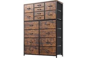 EnHomee Dresser for Bedroom with 16 Drawers, 57" H Tall Dressers for Bedroom with Wood Top and Metal Frame, Large Bedroom Dressers & Chest of Drawers for Closets, Nursery, Living Room, Rustic Brown