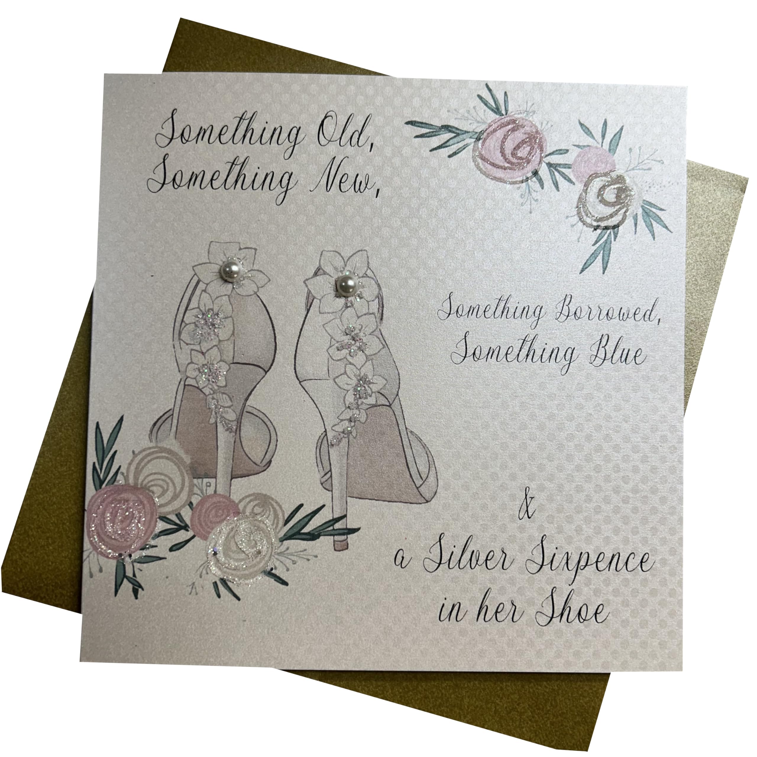 White Cotton Cards Handmade Something Old Something New Wedding Card, White