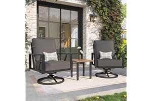 COMLAX FIELD Outdoor Patio Swivel Rocking Chairs Set, Patio Porch Furniture with 6" Thick Cushions, 3 Pieces Outdoor Bistro Set with Coffee Table for Balcony, 350lbs, Dark Grey