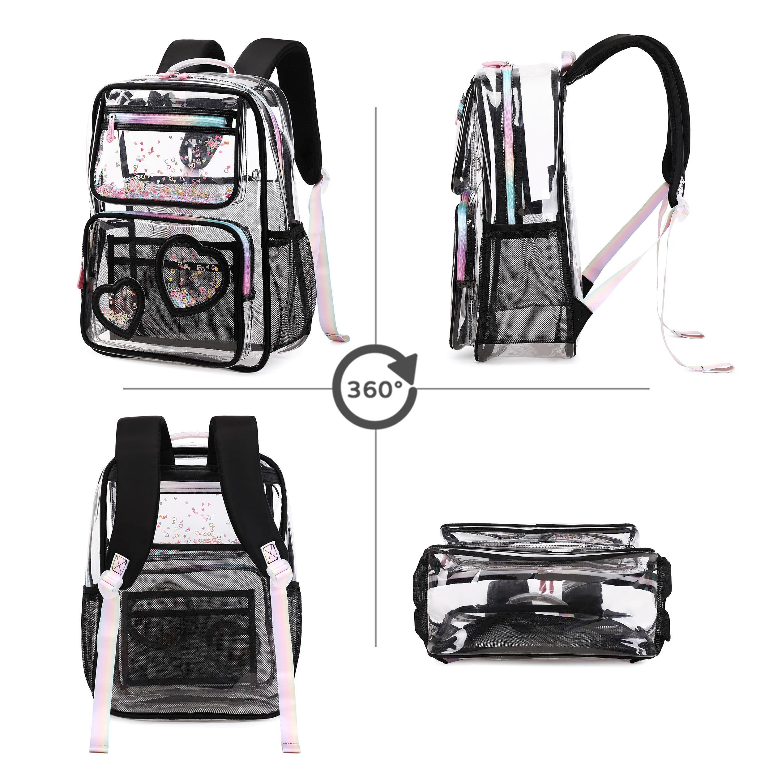 Clear Backpack for Girls Women Transparent Kids Elementary College School Bag Travel Laptop Backpacks Large Bookbags (Black)