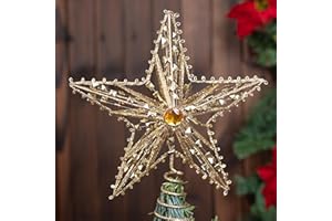 Suixing Christmas Tree Topper 9 INCH Wire Five-Pointed Star Treetop Party Supplies Xmas Decor Home Hotel Office Gold