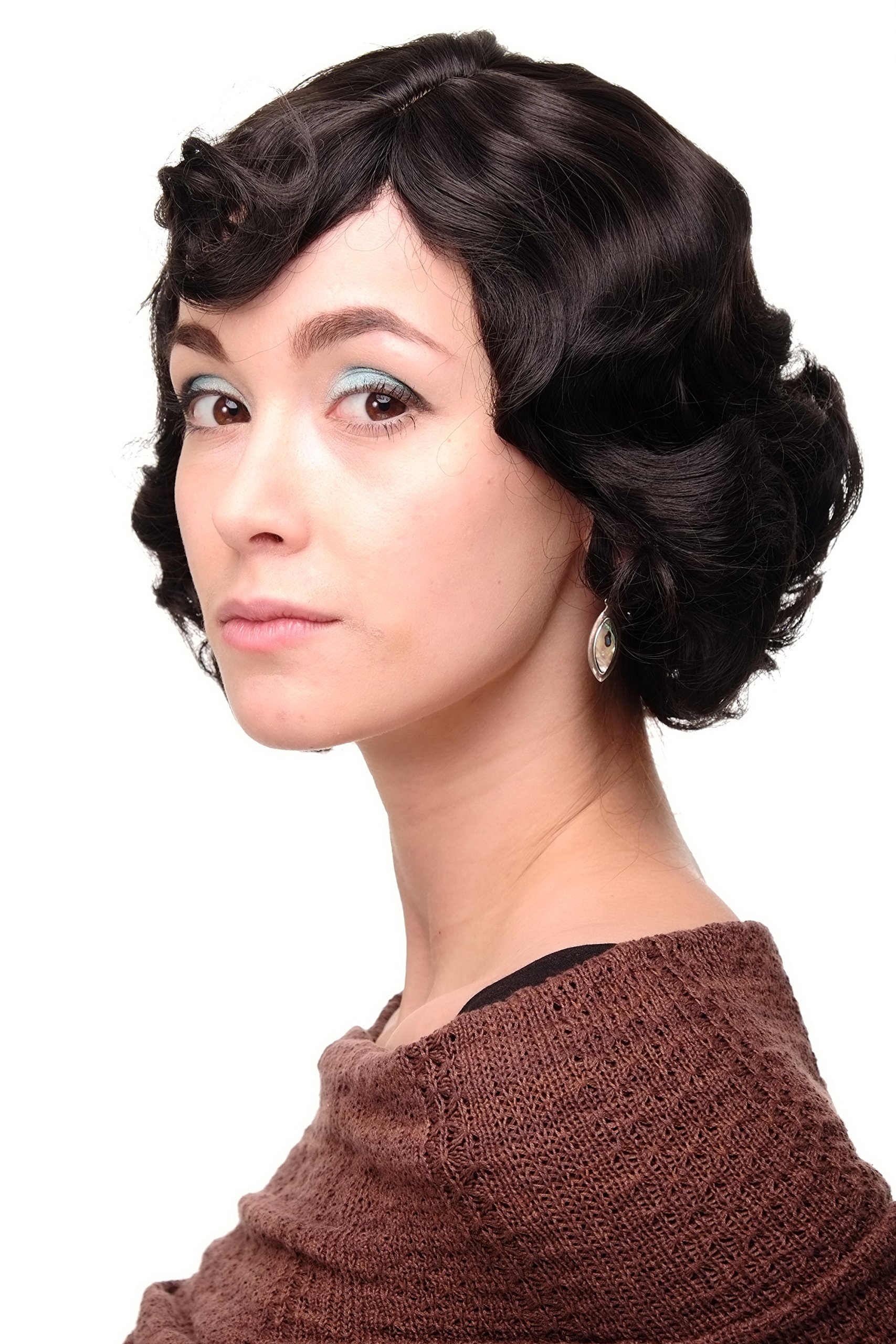 WIG ME UP A4002-3 Lady Quality Wig Short Bob 20s 30s Twenties Movie Star Diva Charleston Swing Style Wave Dark Brown