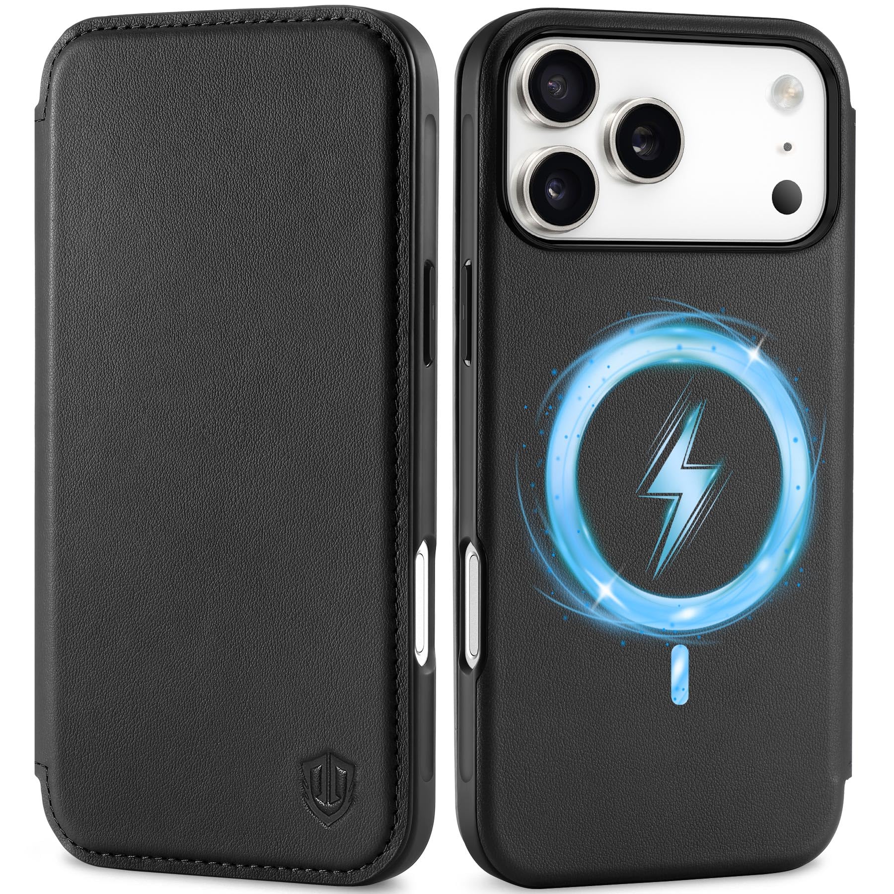 Photo 1 of SHIELDON Slim Wallet Case for iPhone 17 Pro Max 6.9-inch 5G 2025 | Genuine Leather | Magnetic Closure | Wireless Charging | RFID Blocking Credit Card Holder | Folio Protective Cover | Black