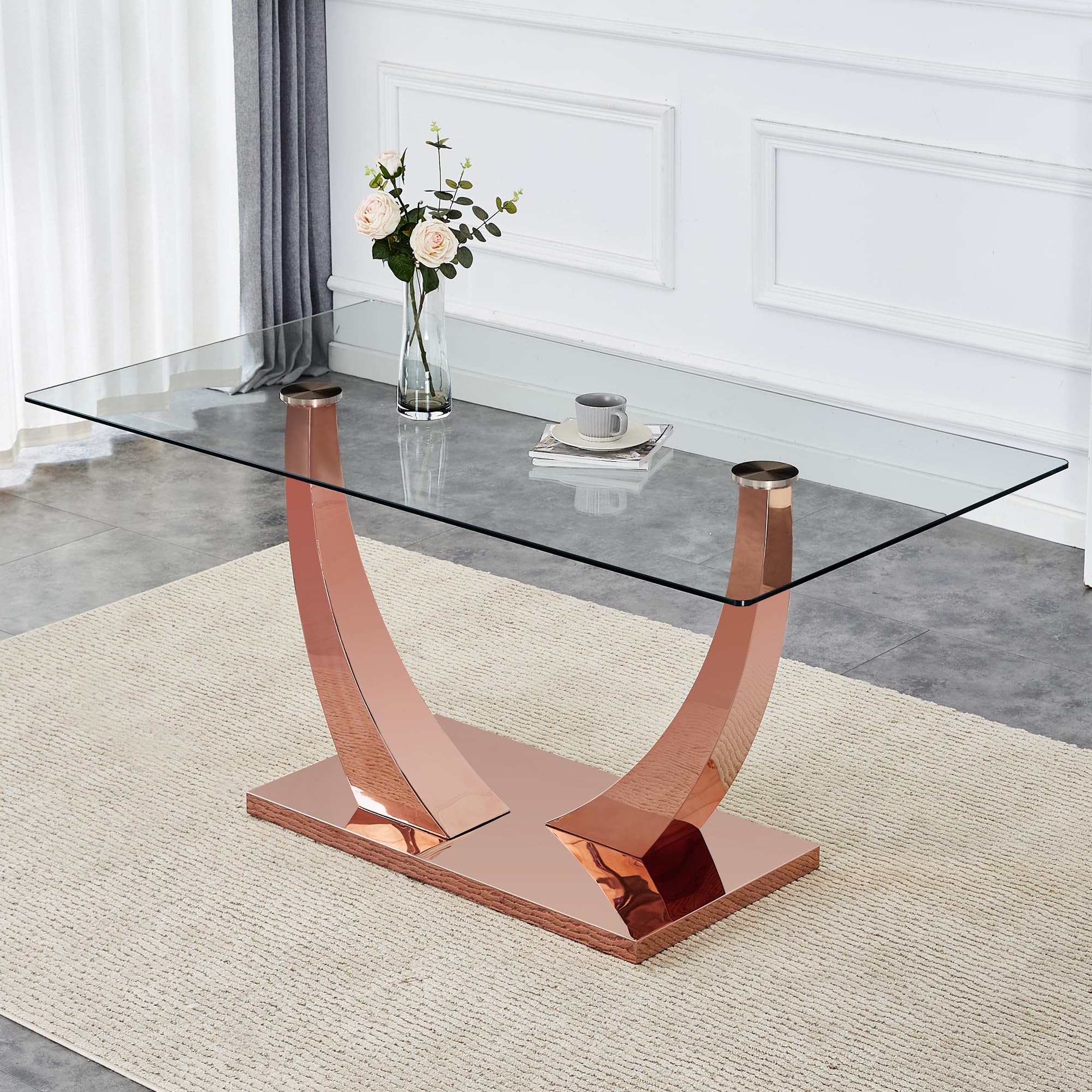63" Glass Dining Table for 4 to 6 People, Modern