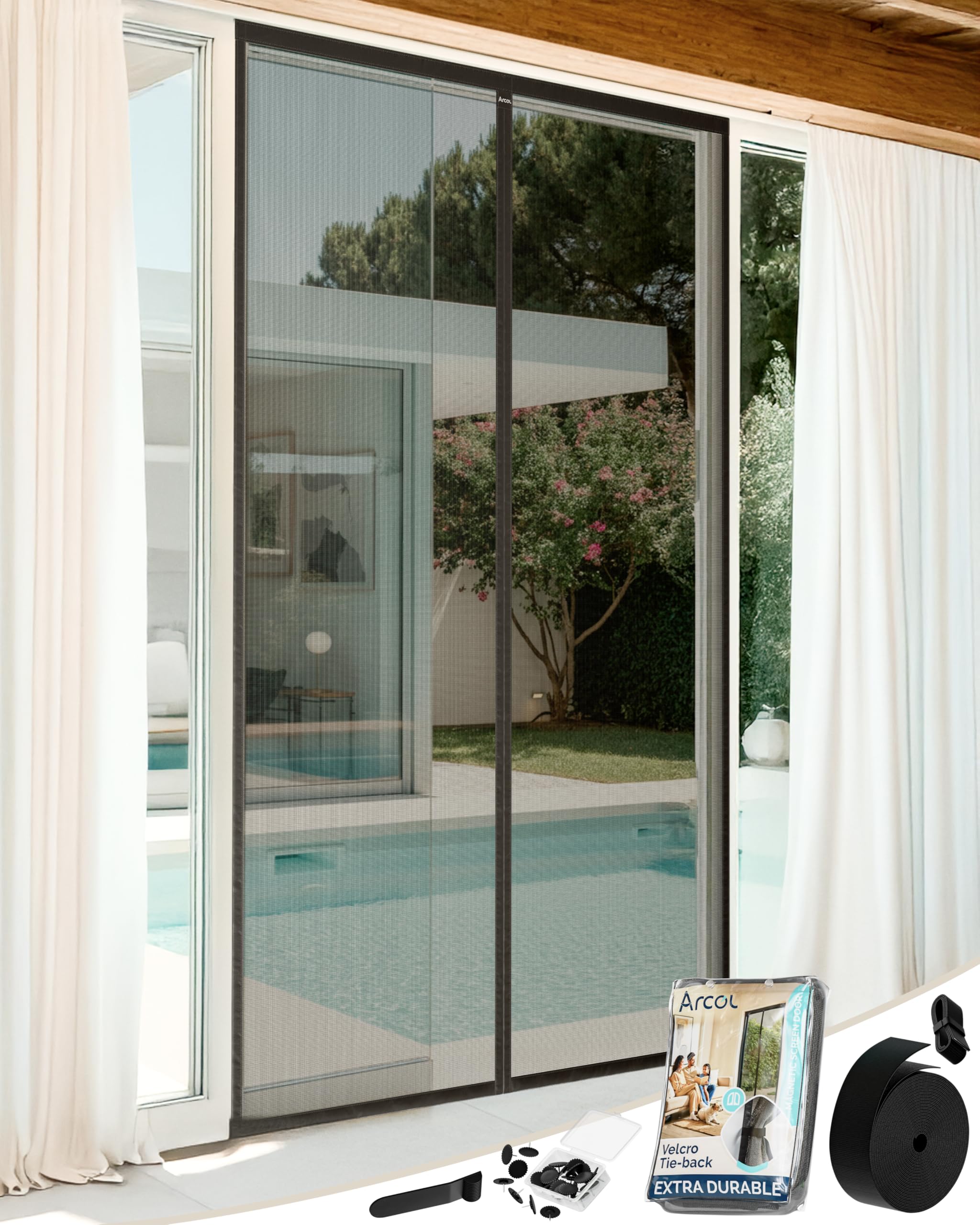 ARCOL Magnetic Fly Screens for Doors - Fine Impenetrable Mesh, 100x220 cm, Minimal Design, Totally Magnetic Door Fly Screen, Automatic Closing Without Letting Insects in (Black)