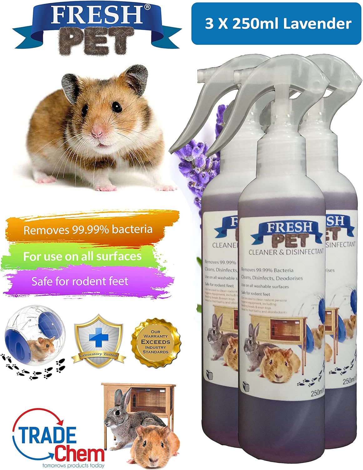 Trade Chemicals 3 x 250ml FRESH PET Rodent Specialist Disinfectant