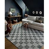 Loloi Chris Loves Julia Calvin Collection CLV-01 Blue/Ivory 3'-6" x 5'-6" Accent Rug Checkered Neutral Soft Living Room Bedro