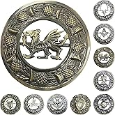 Antique Kilt Brooch for Men with Thistle Design Scottish Fly Plaid 3" (7cm) diameter