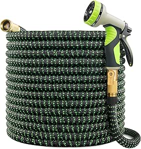 VIENECI 100ft Garden Hose Expandable Hose, Durable Flexible Water Hose, 9 Function Spray Hose Nozzle, Solid Brass Connectors, Extra Strength Fabric, Lightweight Expanding Hose