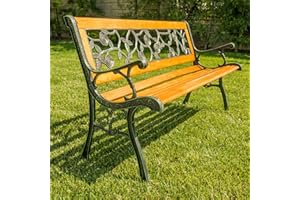 Dkeli Garden Bench Park Bench Outdoor Bench for Outdoors 50" Metal Porch Chair Cast Iron Hardwood Furniture, 480LBS Weight Capacity, for Park Yard Patio Deck Lawn