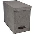 Bigso John Desktop File Box | File Storage Box and Document Organizer for Important Paperwork | Durable Hanging File Box with a Lid and Leather Handle | 7.4’’ x 13’’ x 10.4’’ | Grey
