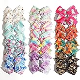 24PCS 4.5Inch Bows for Girls Boutique Grosgrain Ribbon Rainbow Hair Bow Alligator Hair Clips Pigtail Bows Unicorn Hair Clips for Baby Girls Toddler Kids Children Teens in Pairs…