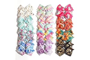 CELLELECTION 24PCS 4.5Inch Bows for Girls Boutique Grosgrain Ribbon Rainbow Hair Bow Alligator Hair Clips Pigtail Bows Unicorn Hair Clips for Baby Girls Toddler Kids Children Teens in Pairs…
