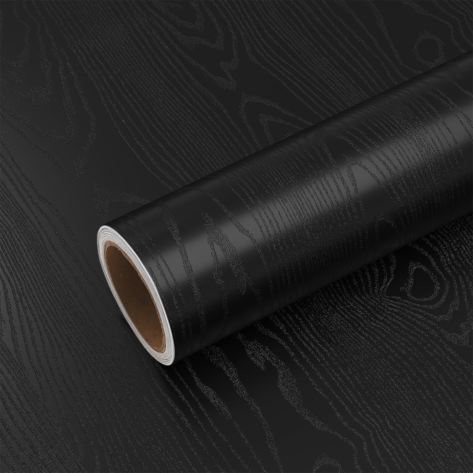 VEELIKE FURNITURE Liner, Wood Grain Vinyl Sticky Back Plastic 40cm x 300cm, Black