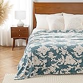 Luxury Printed Fleece Warm Blanket, Soft Lightweight Velvety Plush Throw for Couch and Bed, Cozy Comfy for All Seasons(Blue Floral Silhouette, 70×90 Inches)