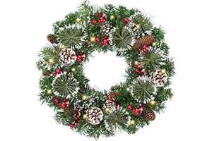 SGGVECSY 18’’ Artificial Christmas Wreath for Front Door with Pine Needles Red Berries Pine Cones Christmas Decorations for Winter Wall Indoor Outdoor Home Holiday Xmas Decor